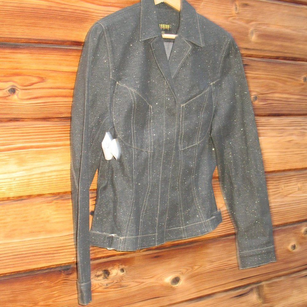 NWT Vintage Black Glitter Denim Jean Jacket - Picture 2 of 9